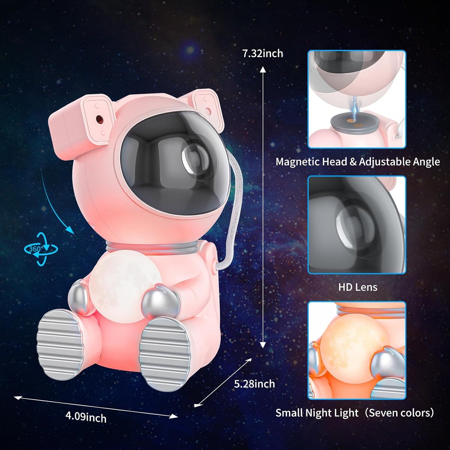 Astronaut Galaxy Projector, Remote & Timer Night Light, Pink