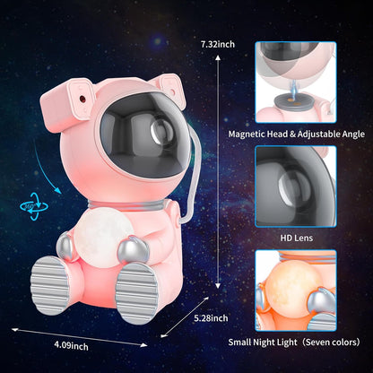 Astronaut Galaxy Projector, Remote & Timer Night Light, Pink
