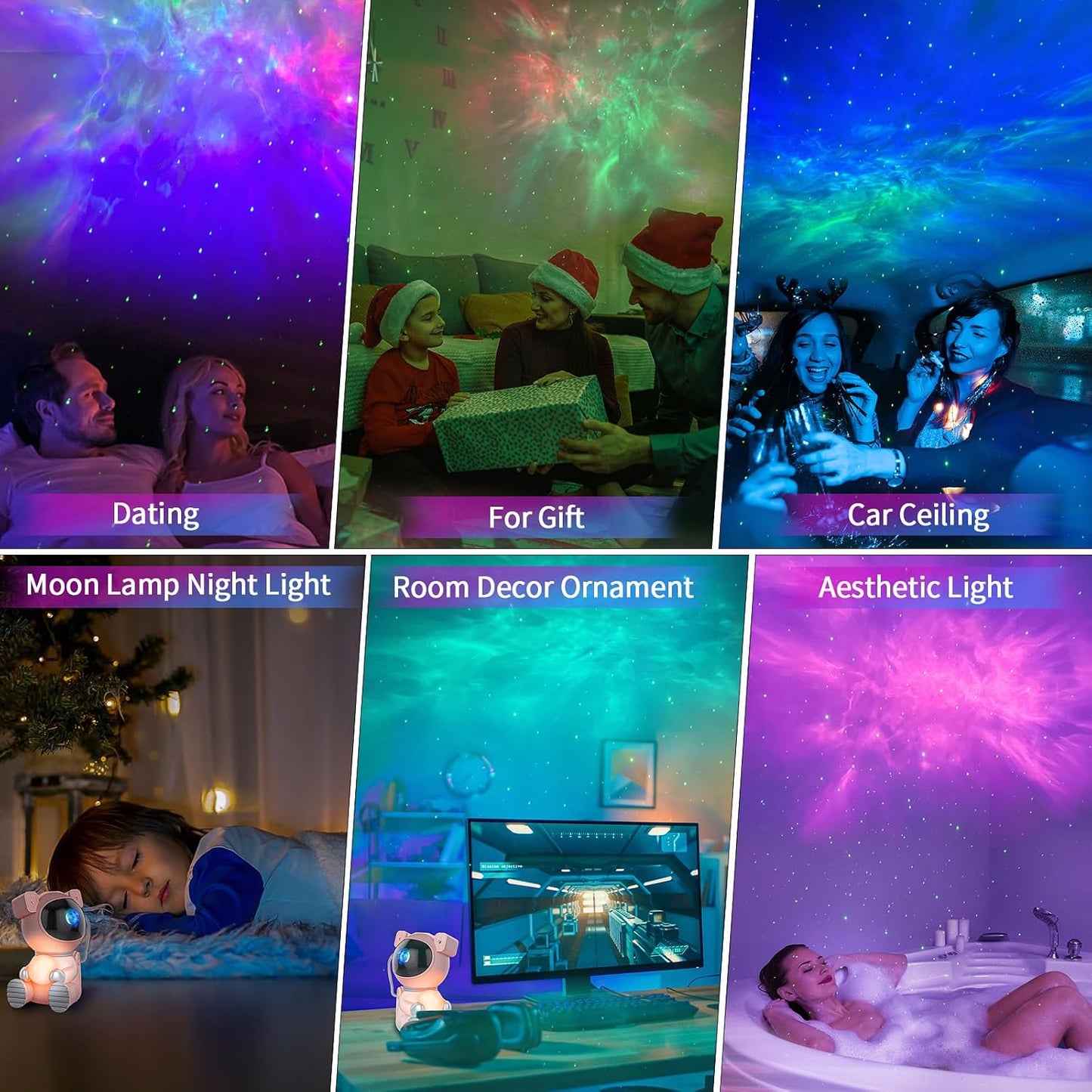 Astronaut Galaxy Projector, Remote & Timer Night Light, Pink