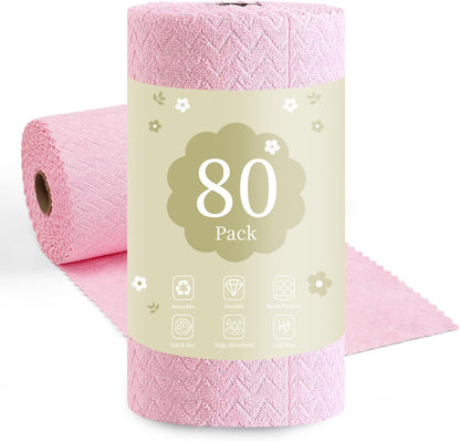 80 Pack Microfiber Cleaning Cloth Roll Reusable Paper Towels 12"x12" Tear Away Cloth,Absorbent Dish Rags for House Kitchen,Wash Cloths,Lint Free Rags for Window Cars Cleaning Supplies