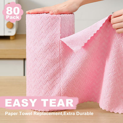 80 Pack Microfiber Cleaning Cloth Roll Reusable Paper Towels 12"x12" Tear Away Cloth,Absorbent Dish Rags for House Kitchen,Wash Cloths,Lint Free Rags for Window Cars Cleaning Supplies