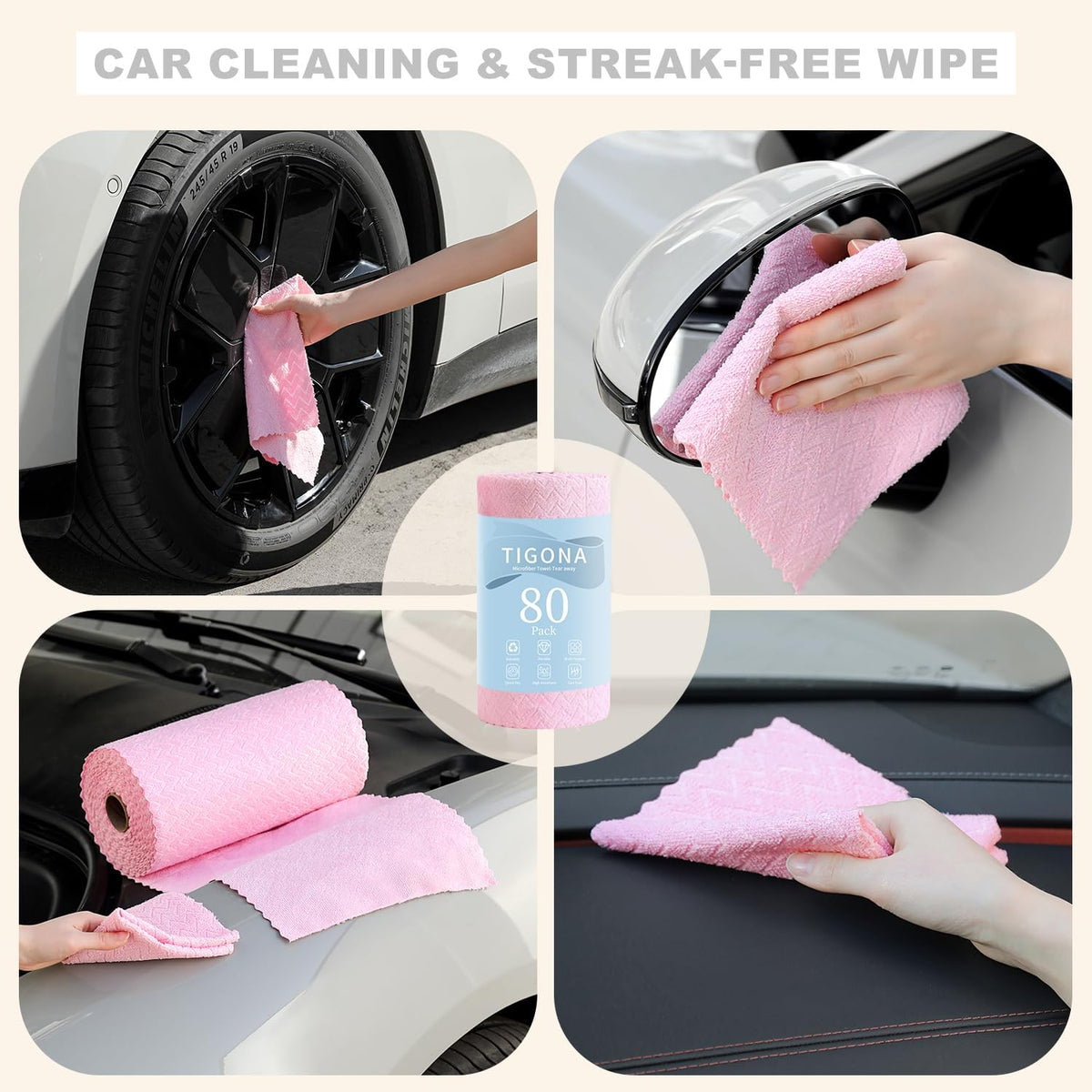 80 Pack Microfiber Cleaning Cloth Roll Reusable Paper Towels 12"x12" Tear Away Cloth,Absorbent Dish Rags for House Kitchen,Wash Cloths,Lint Free Rags for Window Cars Cleaning Supplies