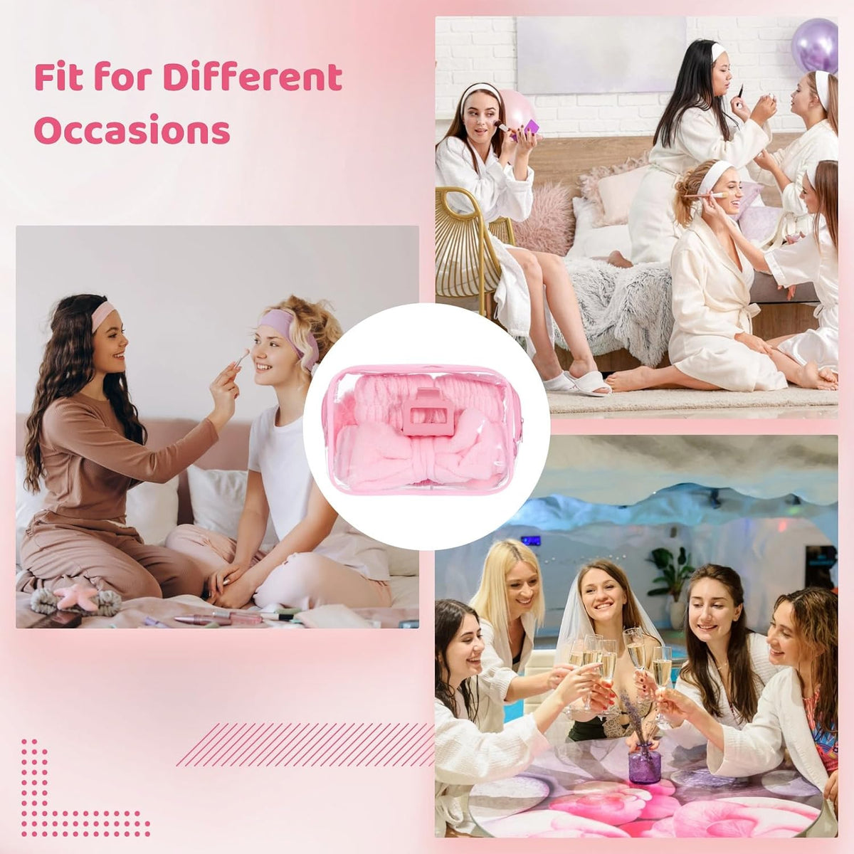 8 Sets Sleepover Party Supplies, Pink Spa Party Favors Including Headbands, Eyemasks, Wristbands, Claw Clips, and Cosmetic Bags, Slumber Party Accessories
