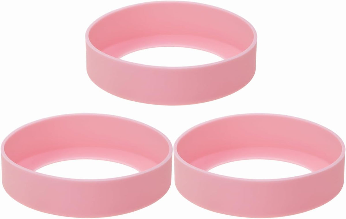 3pcs 7.5cm Silicon Protective Cup Mat Sleeve Heat-Resistant Bottle Holder Rubber Coaster Tumblers Protector Base Pad Non-Slip Bottom Cover Ring Accessories for Thermos Cup (Light Pink)