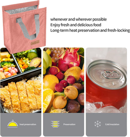 2Pcs Pink Lunch Bag Insulated, Lunch Box Bag, Reusable Lunch Tote Bag