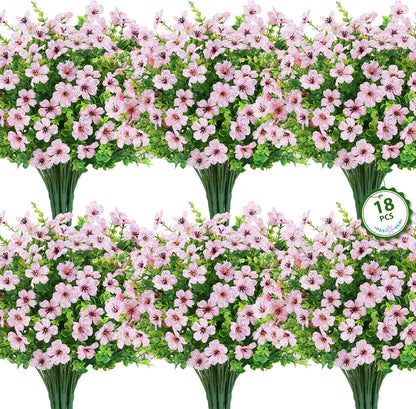 Artificial Flowers for Outdoors, 18 Pcs Fake Daisy Flowers, Pink
