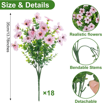 Artificial Flowers for Outdoors, 18 Pcs Fake Daisy Flowers, Pink