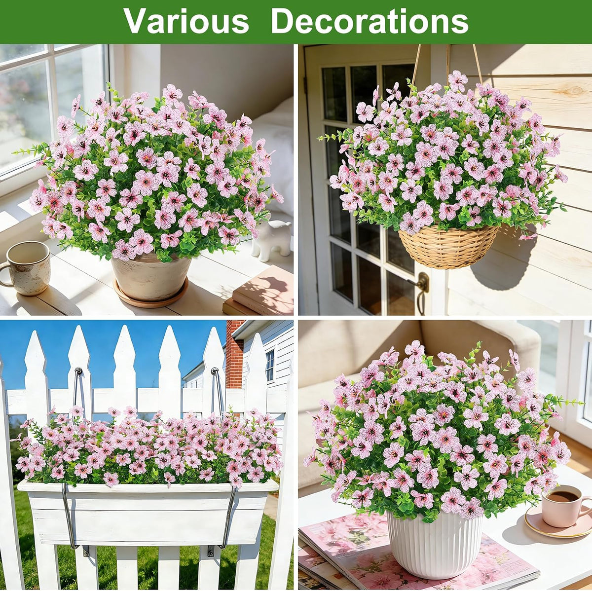 Artificial Flowers for Outdoors, 18 Pcs Fake Daisy Flowers, Pink
