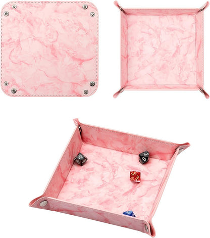 Valet Tray Desktop Storage Organizer – Vegan Leather Catchall Bedside Vanity Tray Nightstand Caddy Holder for Remote Controller, Watch, Keys, Phone, Wallet, Coin, Jewelry, Marble Pink