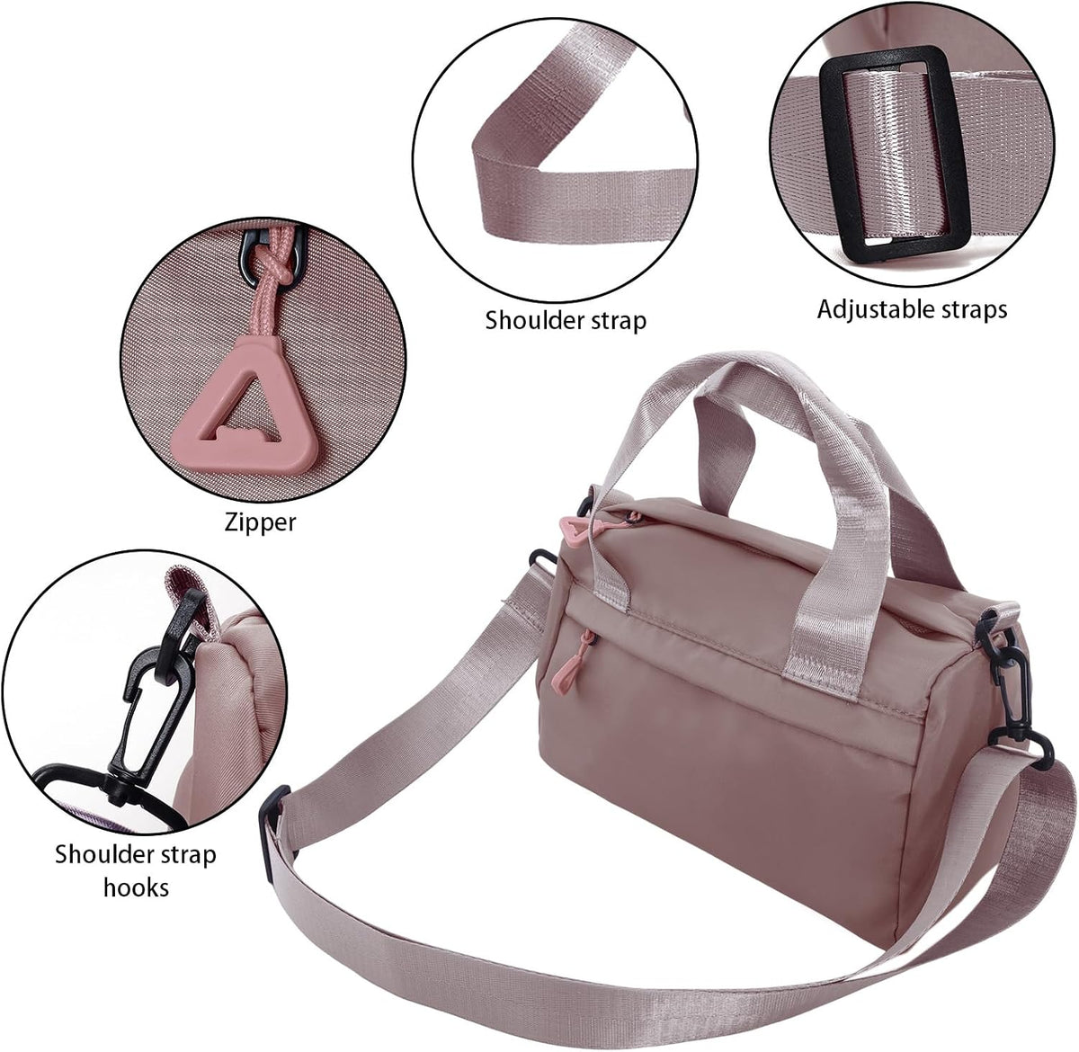 Mini Gym Bag Sport Bag Adjustable Small Duffle Bag Detachable Strap Gym Tote for Women Men Portable Fitness Shoulder Bag for Sports Travel (Pink)