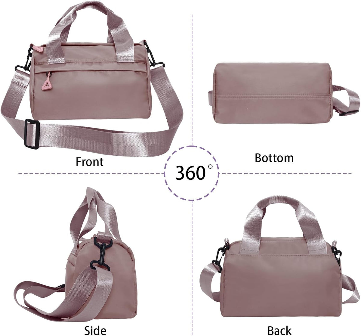 Mini Gym Bag Sport Bag Adjustable Small Duffle Bag Detachable Strap Gym Tote for Women Men Portable Fitness Shoulder Bag for Sports Travel (Pink)