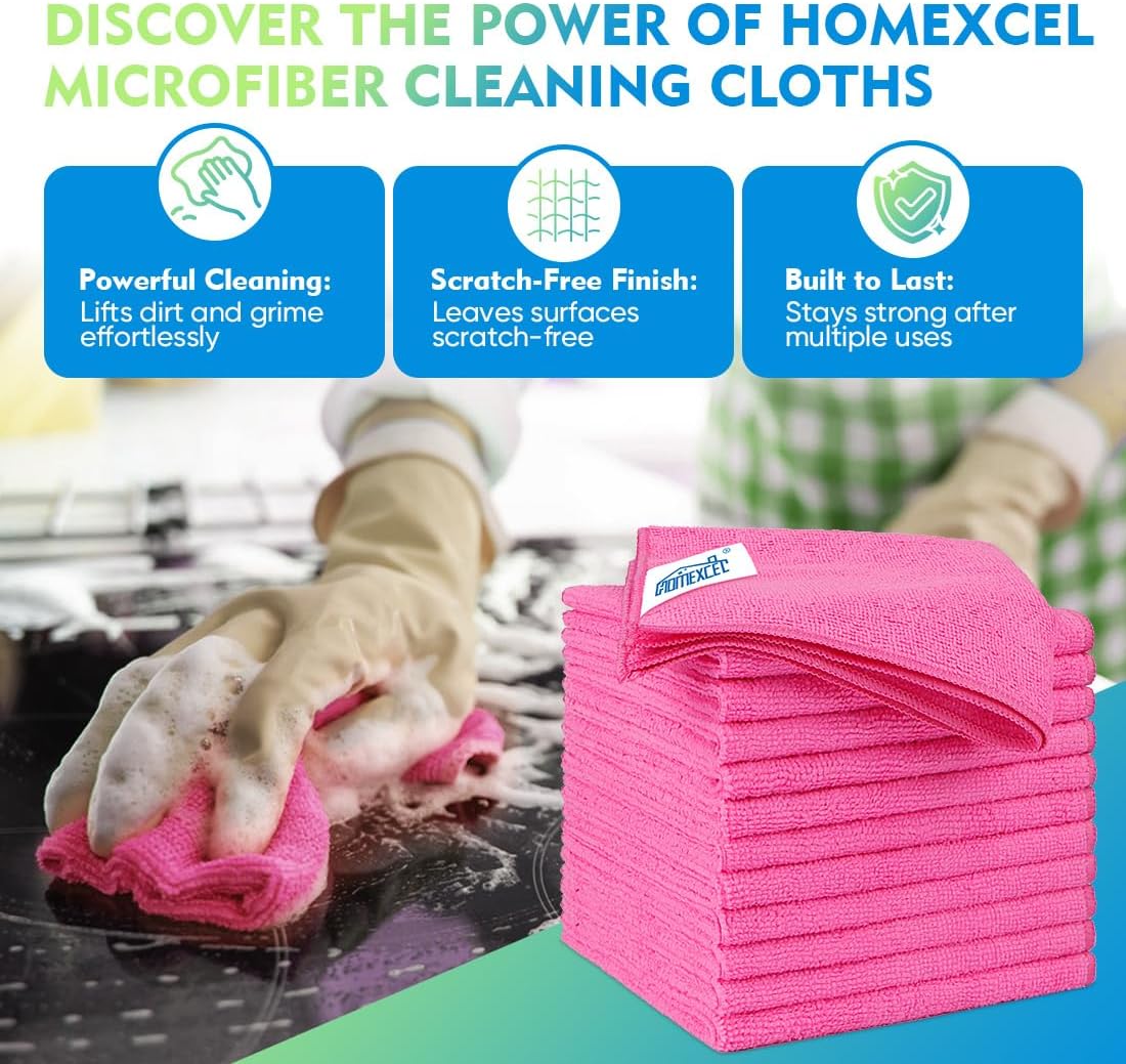 Pink Microfiber Cleaning Cloth 12 Pack, 12.5 x 12.5 inch Microfiber Towels for Cars, Ultra Absorbent Car Washing Cloth, Lint Free Streak Free Cleaning Rags for Car, Kitchen, and Window