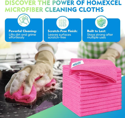 Pink Microfiber Cleaning Cloth 12 Pack, 12.5 x 12.5 inch Microfiber Towels for Cars, Ultra Absorbent Car Washing Cloth, Lint Free Streak Free Cleaning Rags for Car, Kitchen, and Window