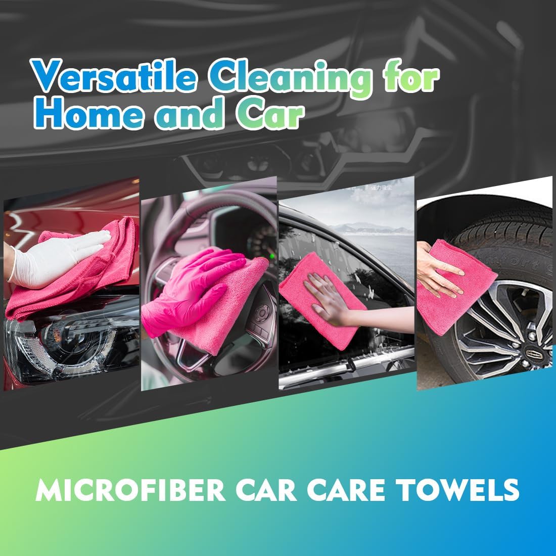 Pink Microfiber Cleaning Cloth 12 Pack, 12.5 x 12.5 inch Microfiber Towels for Cars, Ultra Absorbent Car Washing Cloth, Lint Free Streak Free Cleaning Rags for Car, Kitchen, and Window