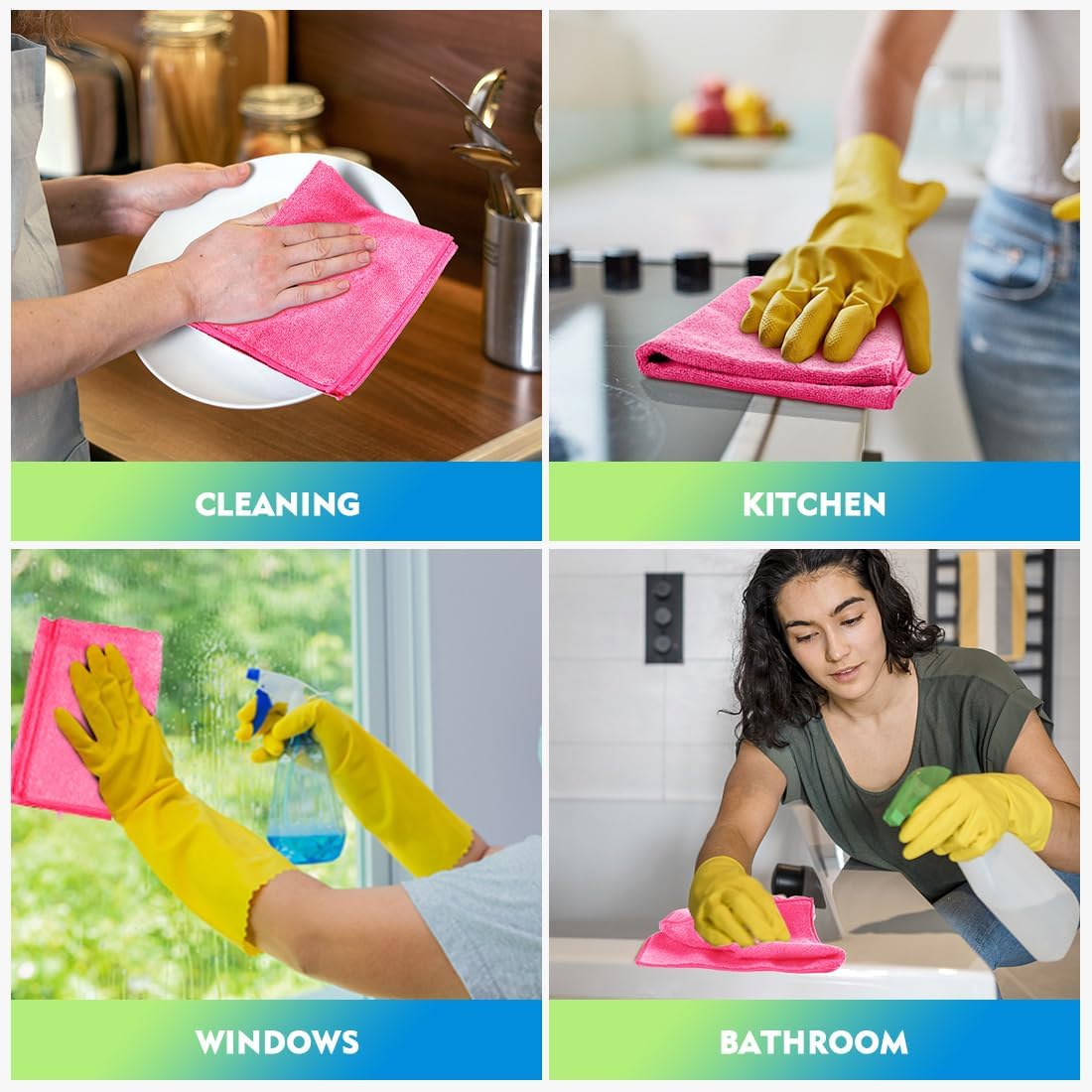 Pink Microfiber Cleaning Cloth 12 Pack, 12.5 x 12.5 inch Microfiber Towels for Cars, Ultra Absorbent Car Washing Cloth, Lint Free Streak Free Cleaning Rags for Car, Kitchen, and Window