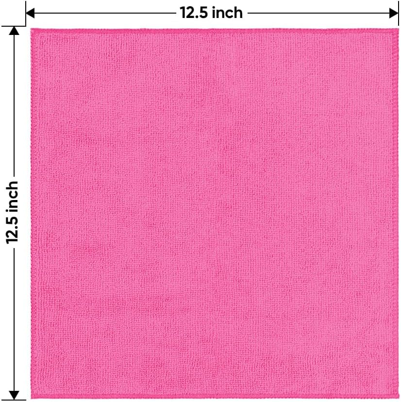 Pink Microfiber Cleaning Cloth 12 Pack, 12.5 x 12.5 inch Microfiber Towels for Cars, Ultra Absorbent Car Washing Cloth, Lint Free Streak Free Cleaning Rags for Car, Kitchen, and Window