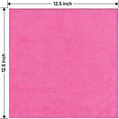 Pink Microfiber Cleaning Cloth 12 Pack, 12.5 x 12.5 inch Microfiber Towels for Cars, Ultra Absorbent Car Washing Cloth, Lint Free Streak Free Cleaning Rags for Car, Kitchen, and Window