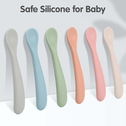 6 Pack Silicone Baby Spoons Self Feeding 6 Months+, BPA Free