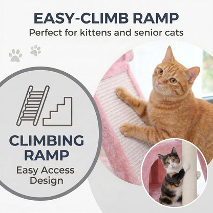 70 Inch Tall Cat Tree Tower for Indoor Cats, Multi-Level Large Cat Condo with Scratching Posts, Hammock & Perches, Sturdy Activity Center for Big Cats/Pink