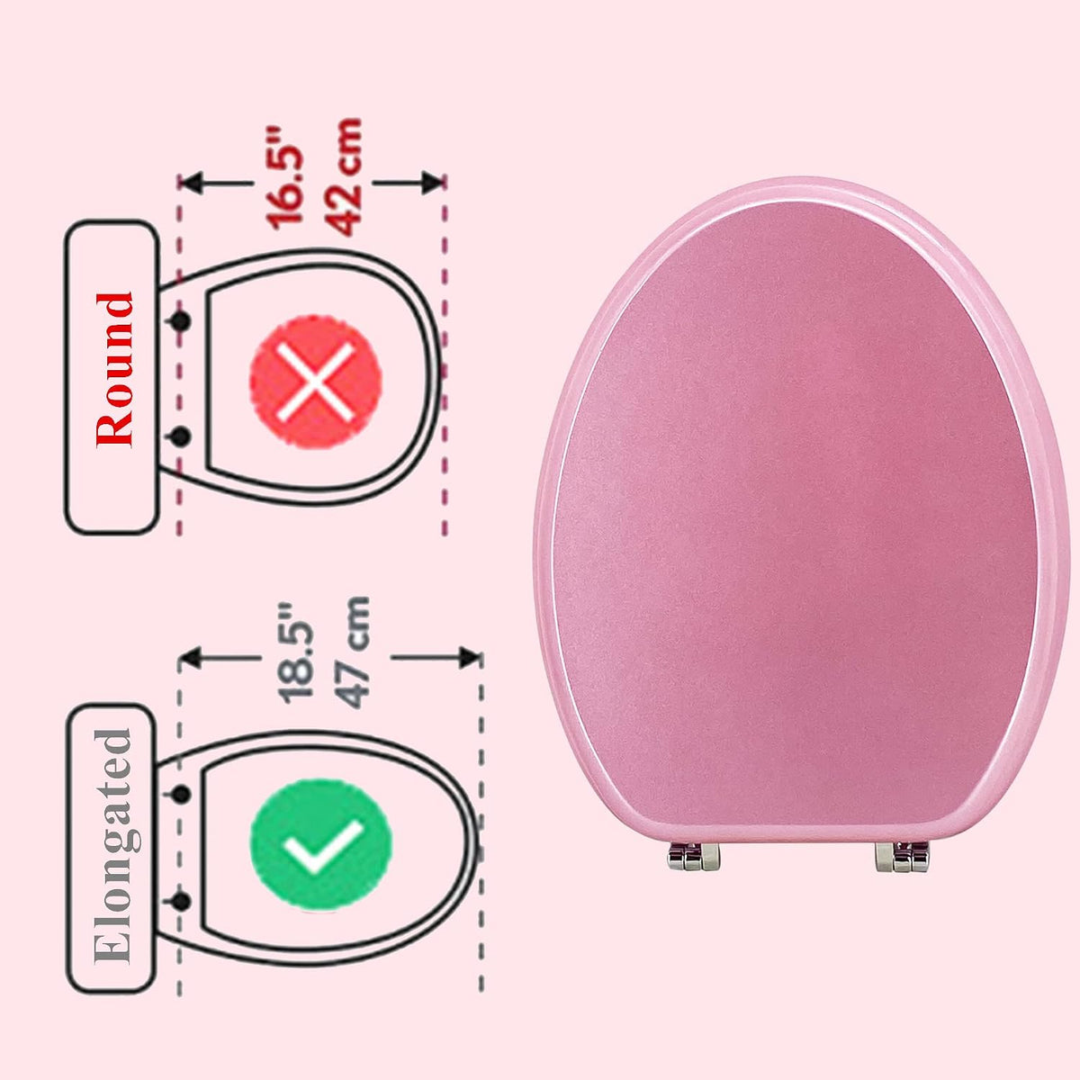 Elongated Toilet Seat Wood Toilet Seat Prevent Shifting with Zinc Alloy Hinges American Standard Size Toilet Seat Easy to Install also Easy to Clean (Elongated,Sparkling Pink)