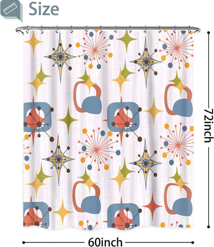 Mid Century Shower Curtain, Retro Pink Striped Geometric, 60x72inch