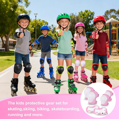 Kids/Youth Knee Pads and Elbow Pads Set with Wrist Guard 3 in 1 Kids Protective Gear Set for 3-14 Years for Skateboarding, Skiing, Cycling, BMX Biking, Running, Scooter