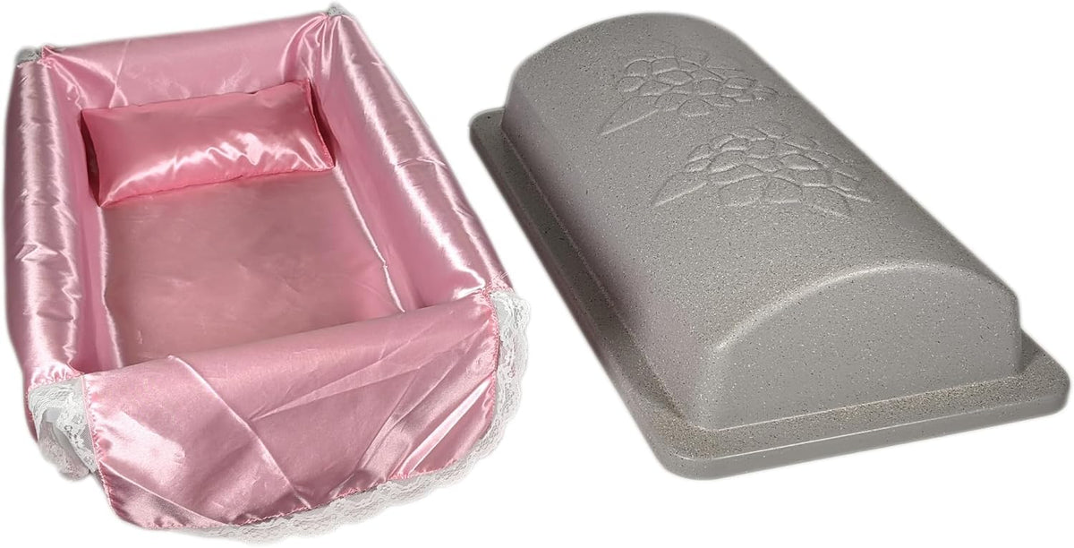 Loving Touch Extra Small Ultra Strong and Safe Pet Casket for Dogs, Cats, and Other Animals with Pink Bedding & Pillow | Safe and Durable | Pet Memorial | Butyl Sealing Tape | (X-Small, Pink)