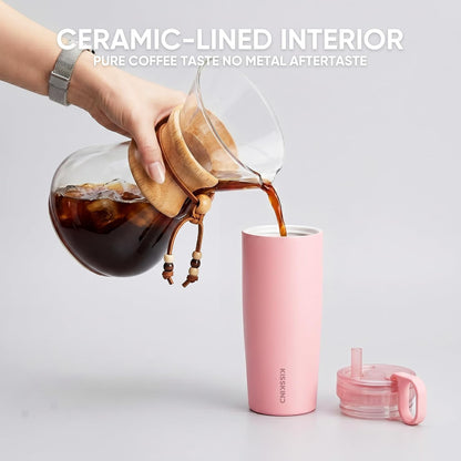 Leakproof Iced Coffee Tumbler 20 oz, Insulated Ceramic Lined Cup