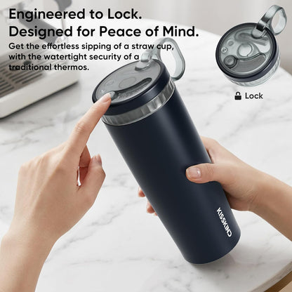 Leakproof Iced Coffee Tumbler 20 oz, Insulated Ceramic Lined Cup