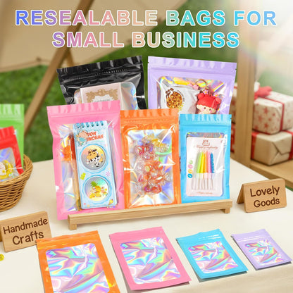 100PCS Holographic Pink Mylar Bags, Resealable Smell Proof 3.1x5.1