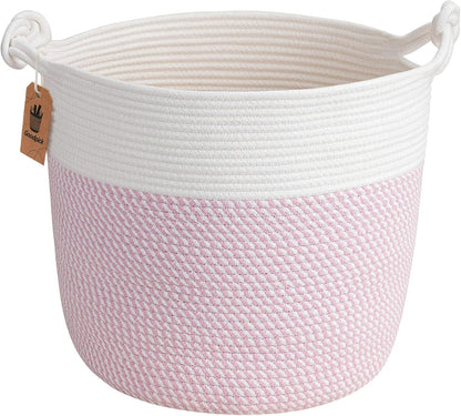 Woven Rope Blanket Basket Living Room, 40L, Pink