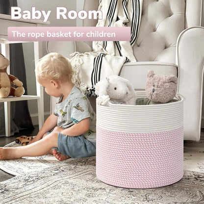 Woven Rope Blanket Basket Living Room, 40L, Pink