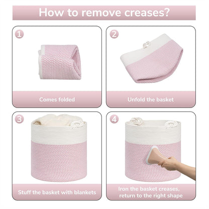 Woven Rope Blanket Basket Living Room, 40L, Pink