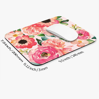 Square Mouse Pad Pink Watercolor Flower, Personalized Premium-Textured Custom Mouse Mat Design, Washable Mousepad Cloth, Non-Slip Rubber Base Computer Mouse Pads for Wireless Mouse