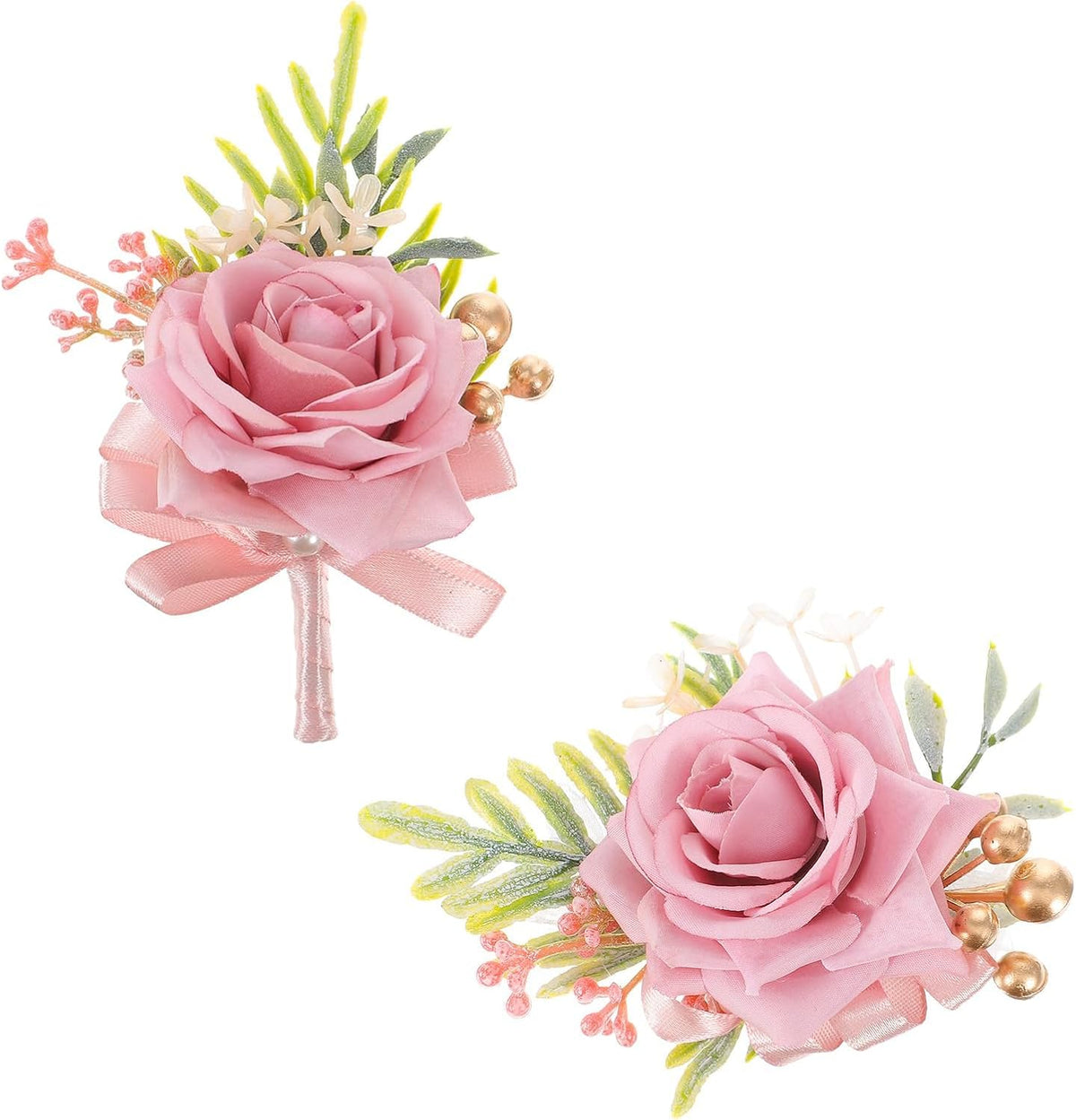 2 Pcs Corsage and Boutonniere Set (Pink), Wedding Homecoming