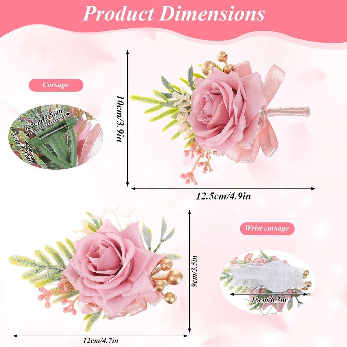 2 Pcs Corsage and Boutonniere Set (Pink), Wedding Homecoming