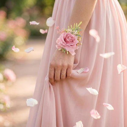 2 Pcs Corsage and Boutonniere Set (Pink), Wedding Homecoming