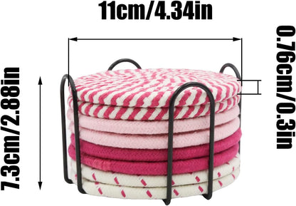 8Pcs Pink Coasters Set, 4 Colors Cotton Woven Absorbent Coasters