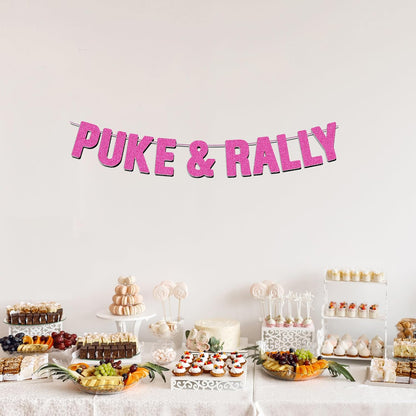 Pre-strung Puke & Rally Hot Pink Glitter Banner, Funny Bachelorette and Bachelor Decorations for Women, Happy 21st, 25th, 30th Birthday Party Decor, Halloween, New Year's Eve Party