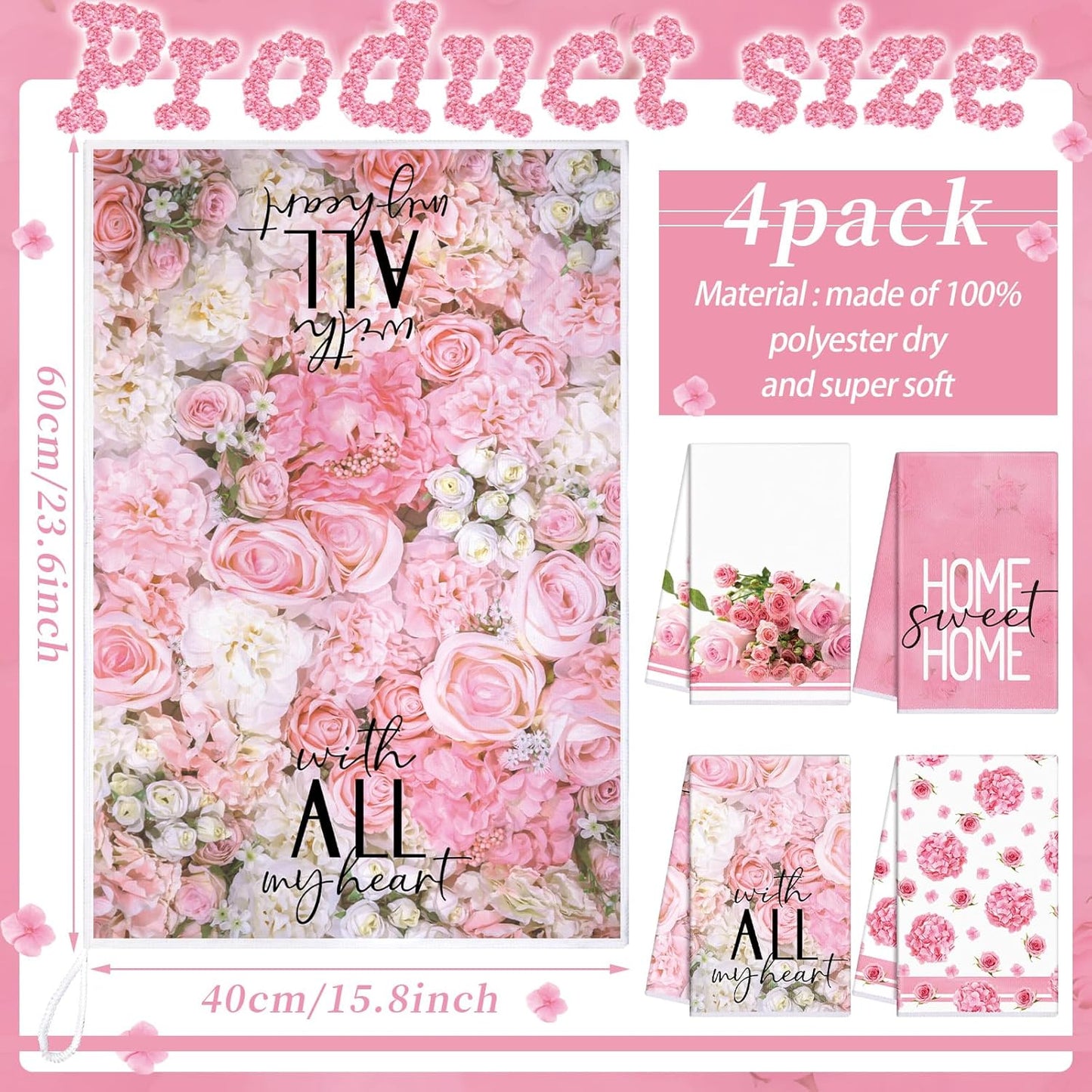 8 Pcs Pink Rose Kitchen Towels and Dishcloths Sets Oven Mitts and Pot Holders Sets Absorbent Kitchen Gloves Potholders Heat Resistant for Chef Baking Cooking
