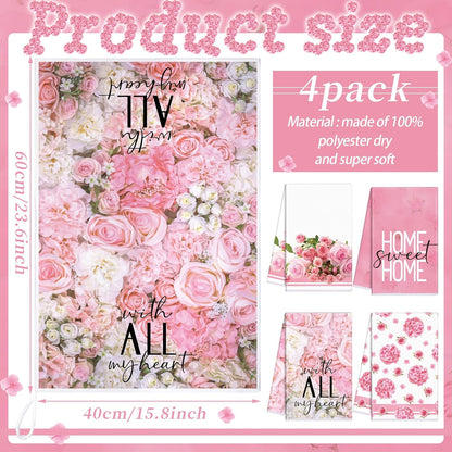 8 Pcs Pink Rose Kitchen Towels and Dishcloths Sets Oven Mitts and Pot Holders Sets Absorbent Kitchen Gloves Potholders Heat Resistant for Chef Baking Cooking