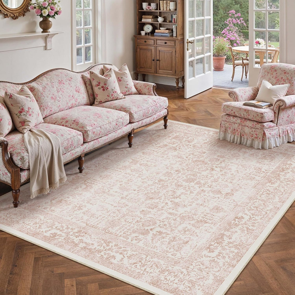 Pink Area Rug 5x8 Vintage Floral