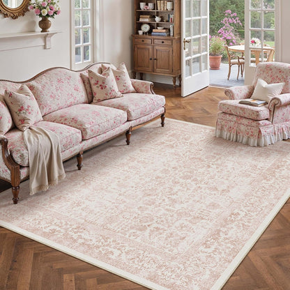 Pink Area Rug 5x8 Vintage Floral