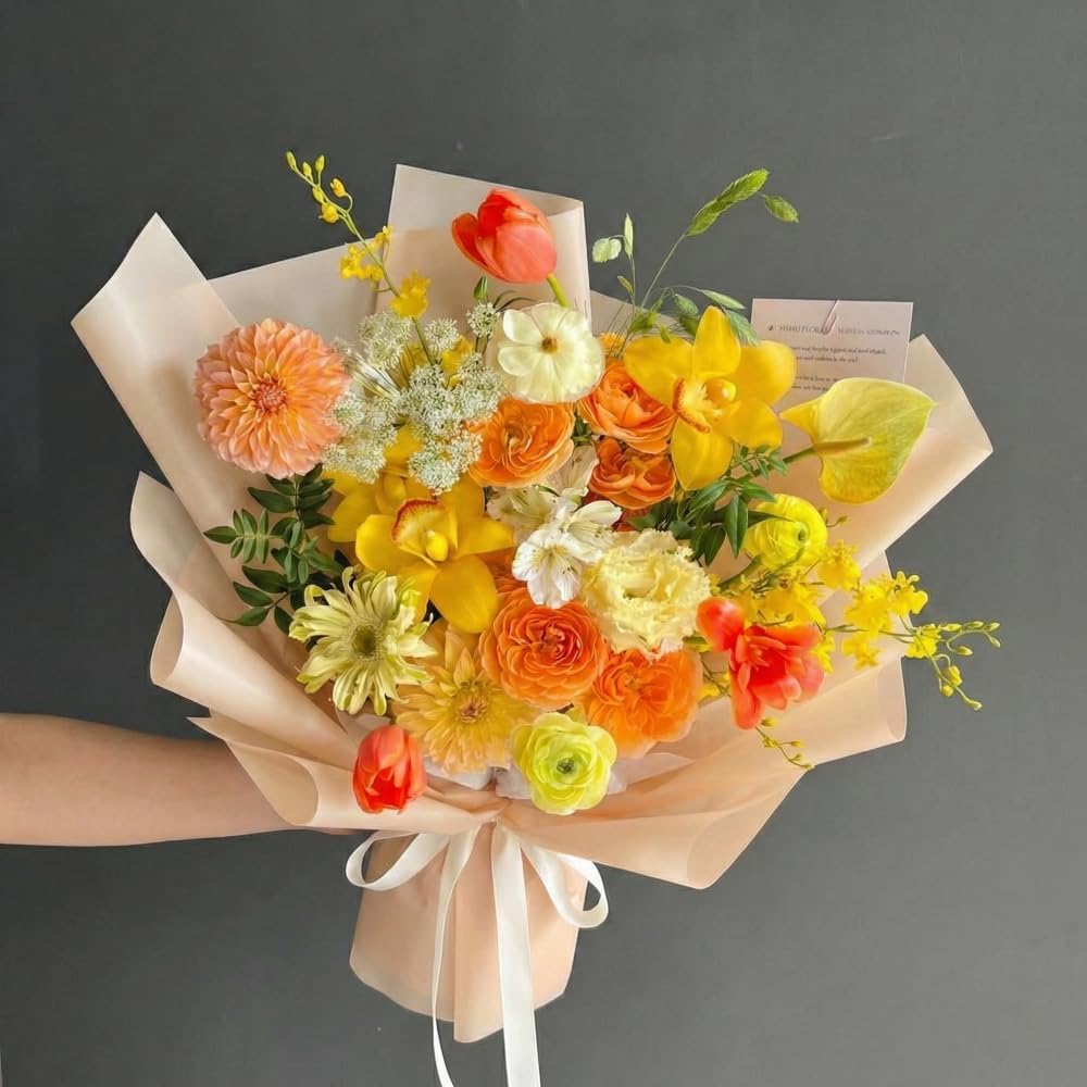 Korean Style Flower Wrapping Paper Floral Bouquet Wraps Gift Packaging Florist Supplies 20 Counts (Light peach)