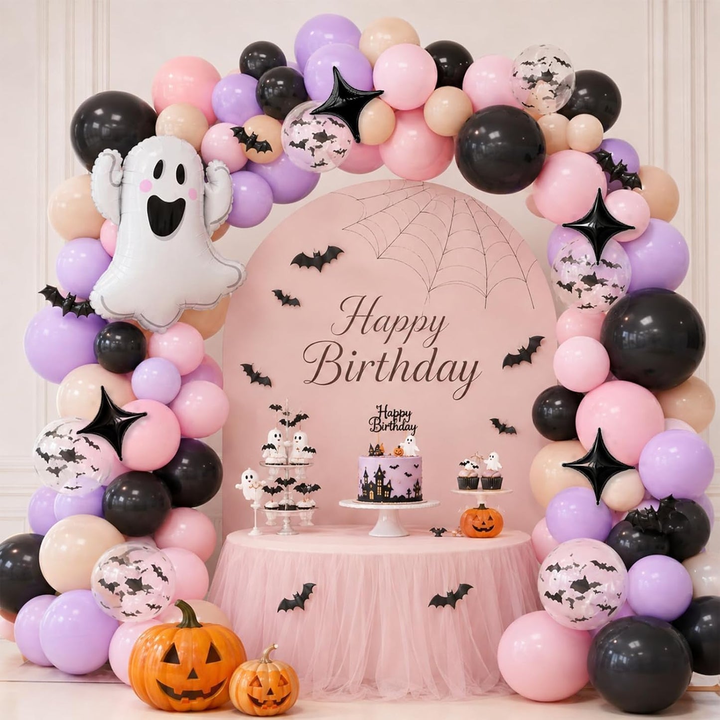 Halloween Balloon Garland Arch Kit Pink Purple Spooky One Party Decorations