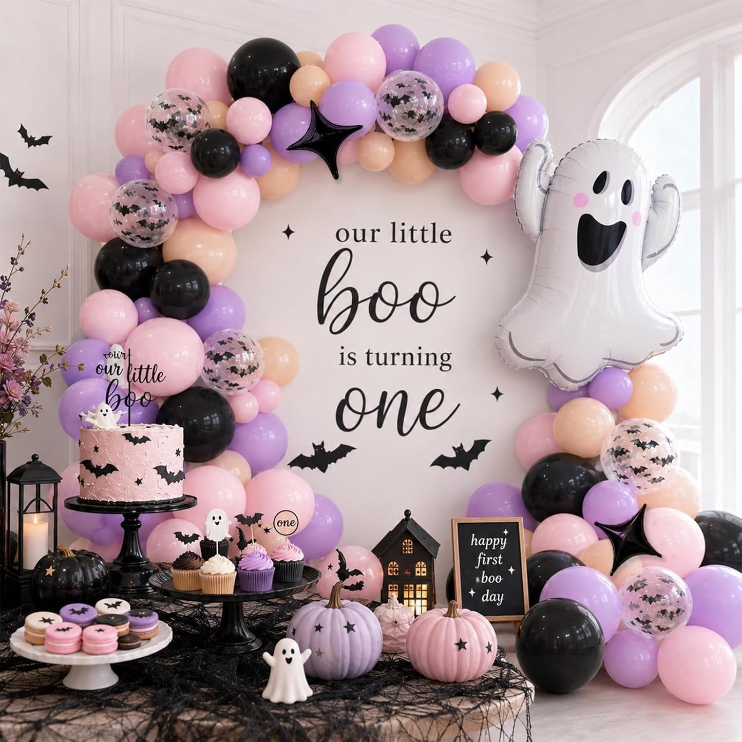 Halloween Balloon Garland Arch Kit Pink Purple Spooky One Party Decorations