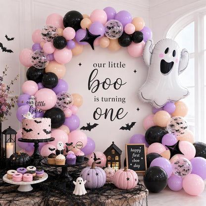 Halloween Balloon Garland Arch Kit Pink Purple Spooky One Party Decorations