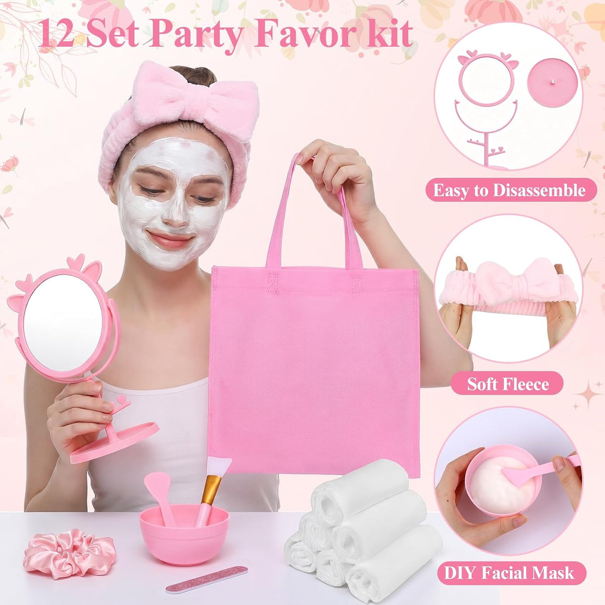Spa Party Supplies, 108 Pcs Slumber Sleepover Birthday Party Favors Set, Sleep over Supplies Bulk (Pink-108)
