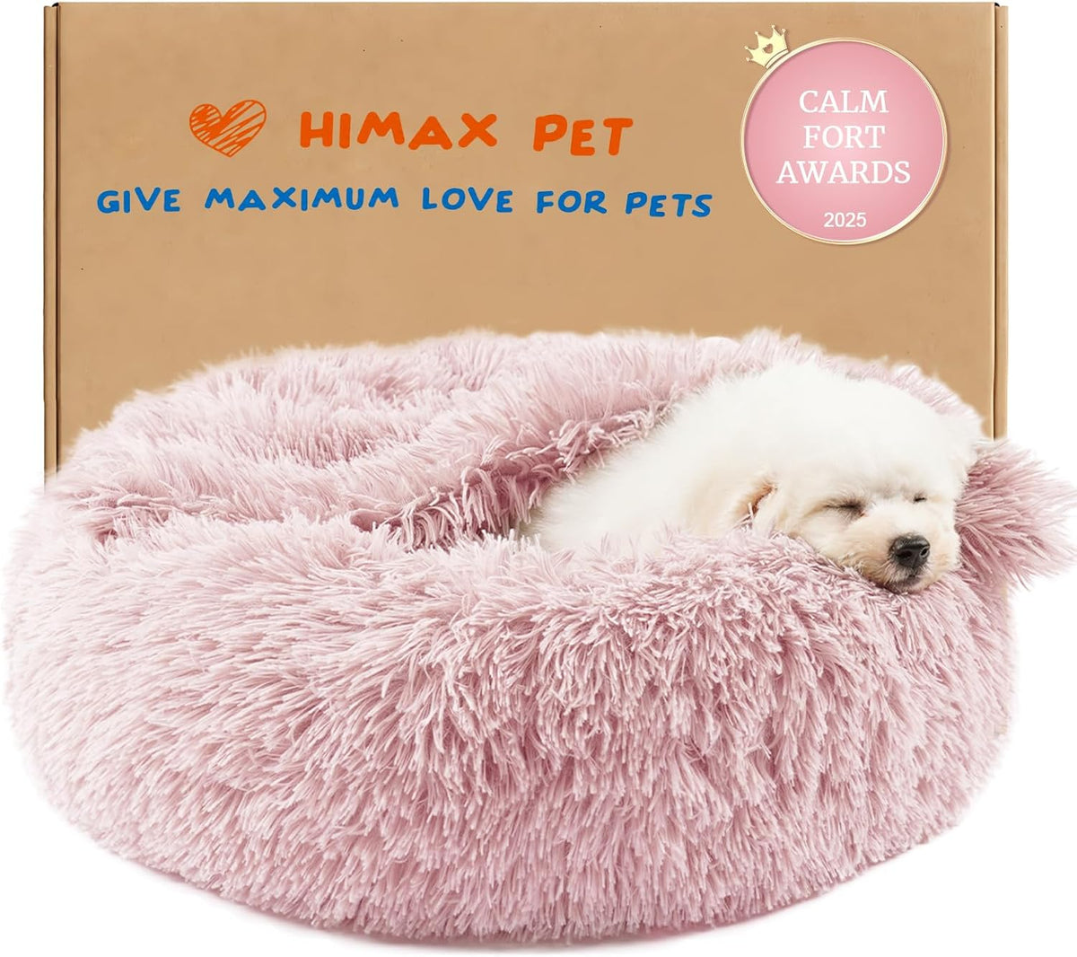 Himax 20in Covered Small Dog Bed with Blanket Attached Calming Burrow Pink