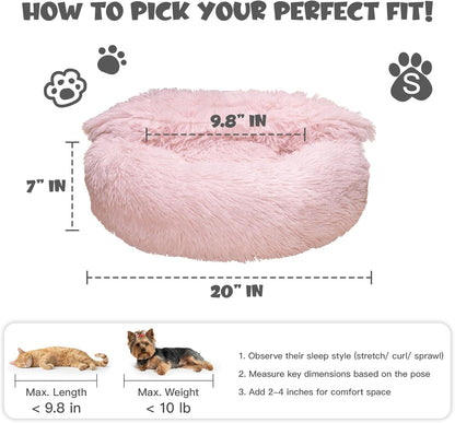 Himax 20in Covered Small Dog Bed with Blanket Attached Calming Burrow Pink